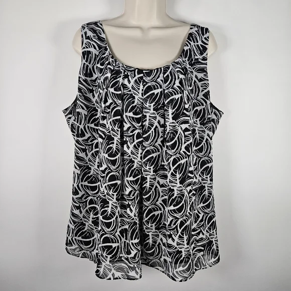 Spense Women's Sleeveless Black And White Pleated Top With Overlay Size … - Picture 1 of 6